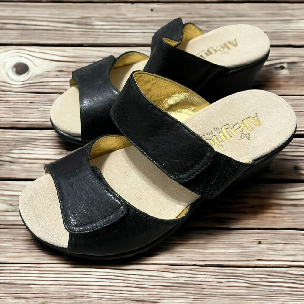 Alegria Asha‎ Black Crackle Black Leather Sandals Size 36
